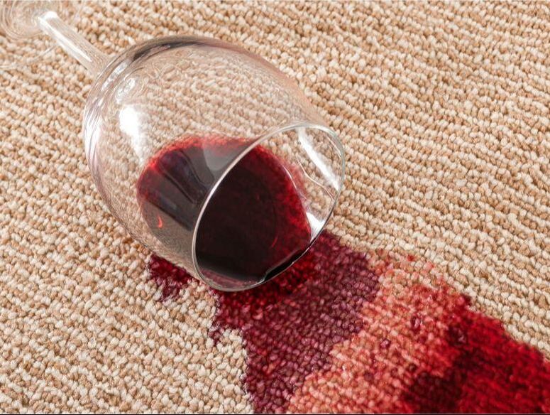 Wine stain on carpet due to spill